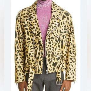 DRIES VAN NOTEN Leopard Print Corduroy Moto Jacket